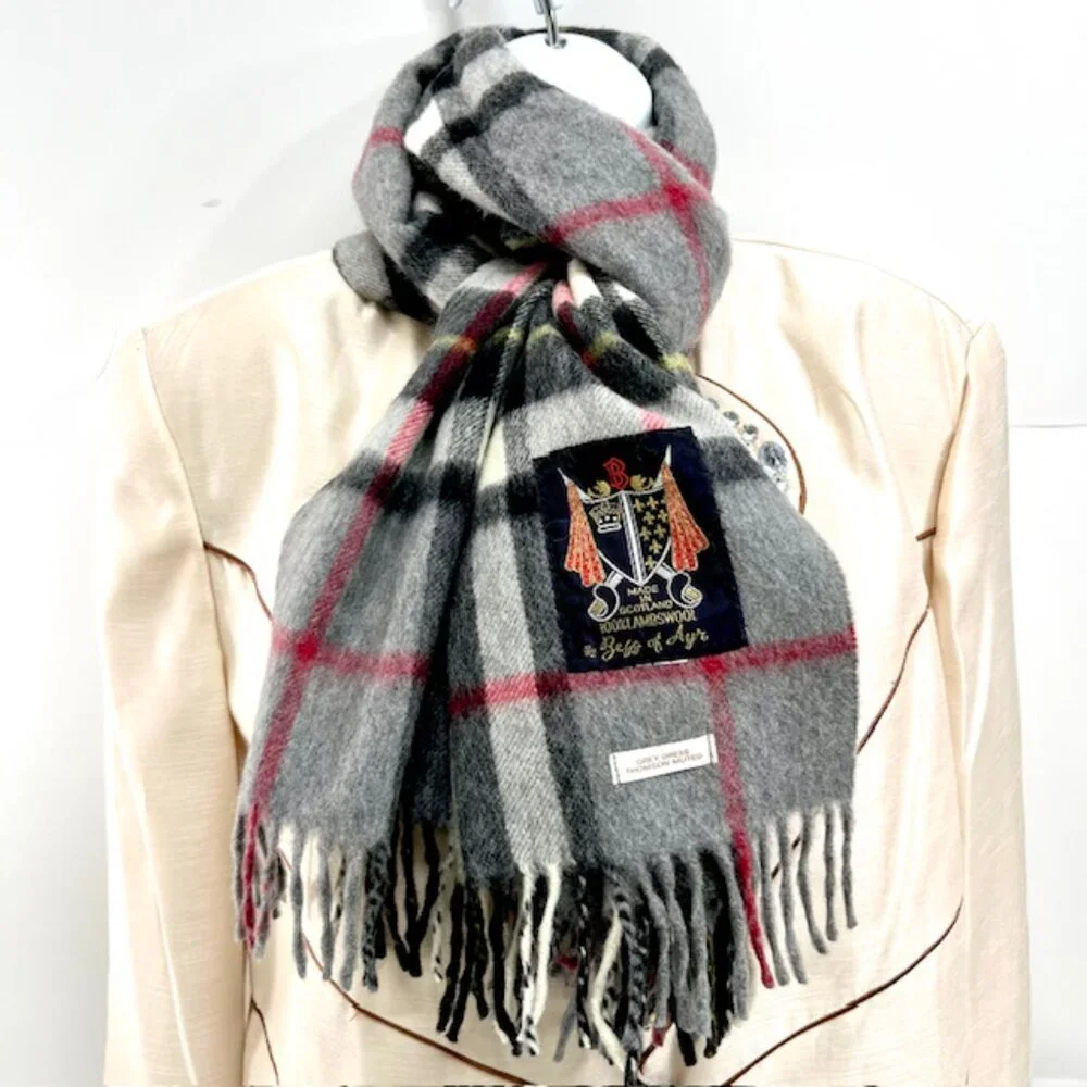 B-Gray Thomson Scotland Gray Black Tartan 100% Lambswool Scarf/Throw 60X34(2